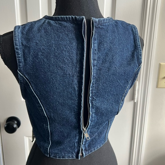 Altar'd State Blue Denim Crop Top with rhinestone Fringe - Picture 7 of 12